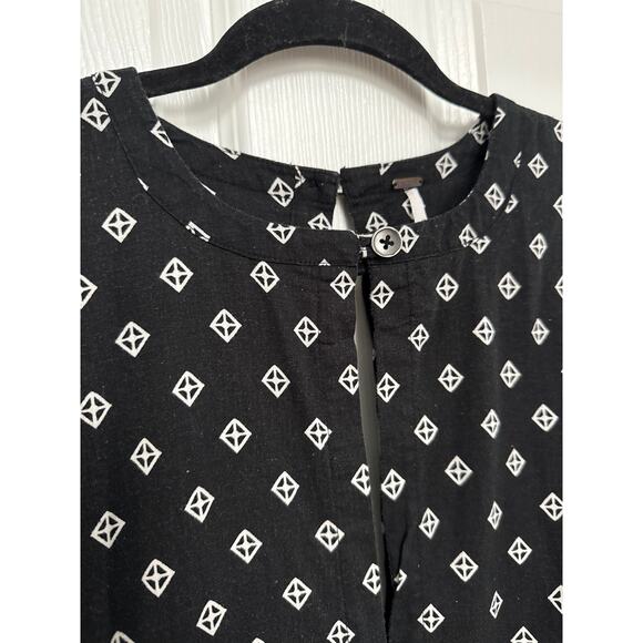 Free People Romper Ashley Black White Diamond Boxy Linen Blend XS - Picture 6 of 10